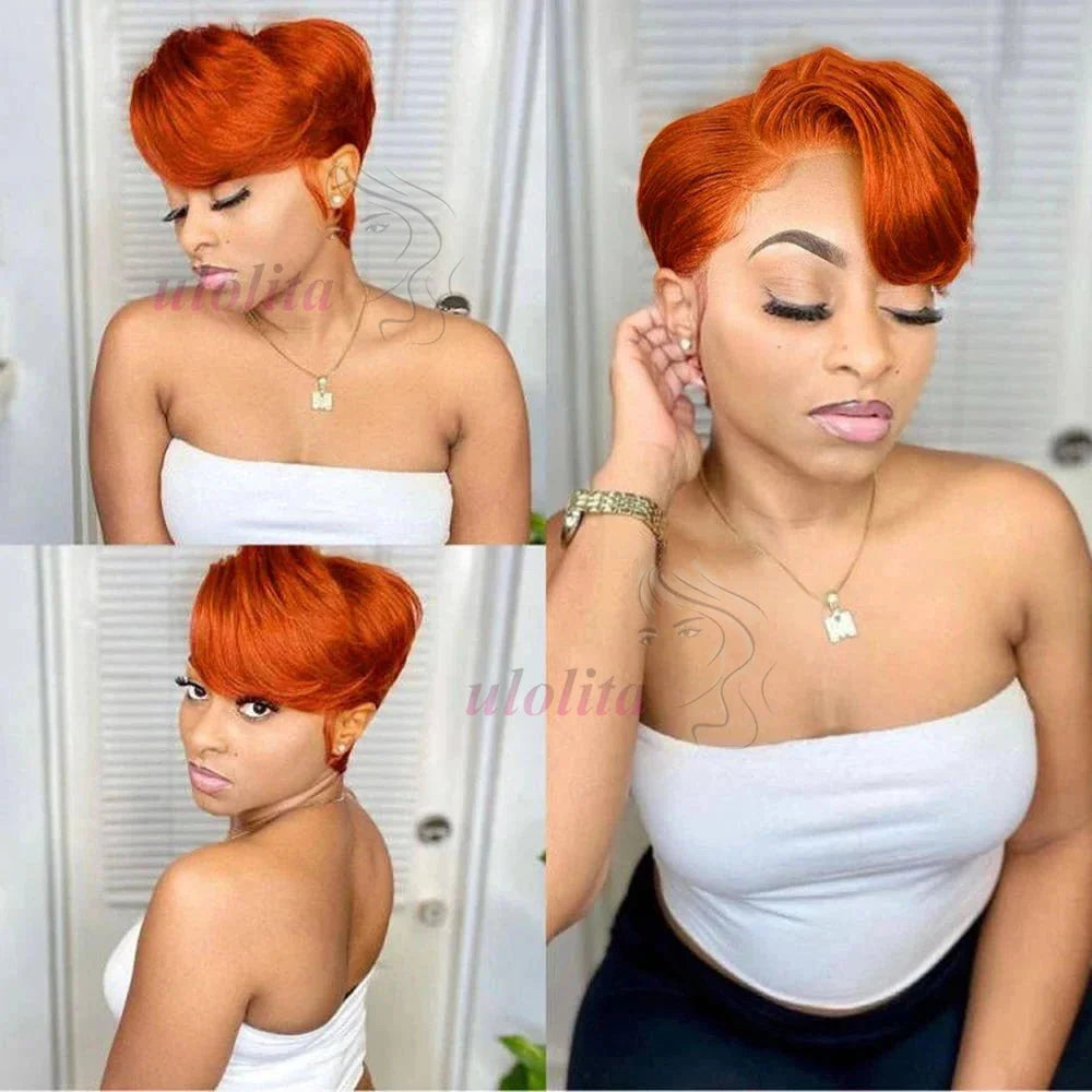 Short Bob Wig Pixie Cut Wig Straight Human Hair Wig 13X4 Transparent Lace Frontal Wig For Women Highlight Straight Pixie Cut Wig