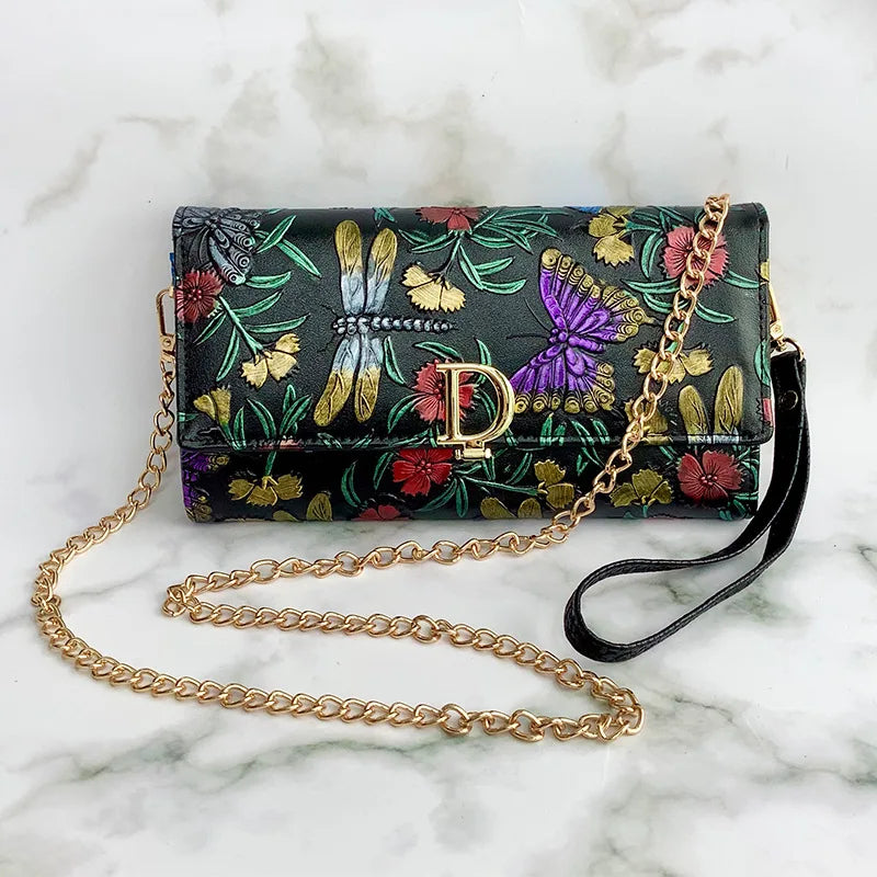 Women’s Floral Leather Crossbody Bag | Multi-functional Long Wallet & Clutch Purse | Stylish Daily Handbag for Four Seasons Luxegan