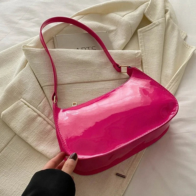 Retro Solid Color PU Shoulder Underarm Bag | Women Fashion Patent Leather Handbag | Casual Hobos Purses And Handbag Ladies Hand Bags Luxegan