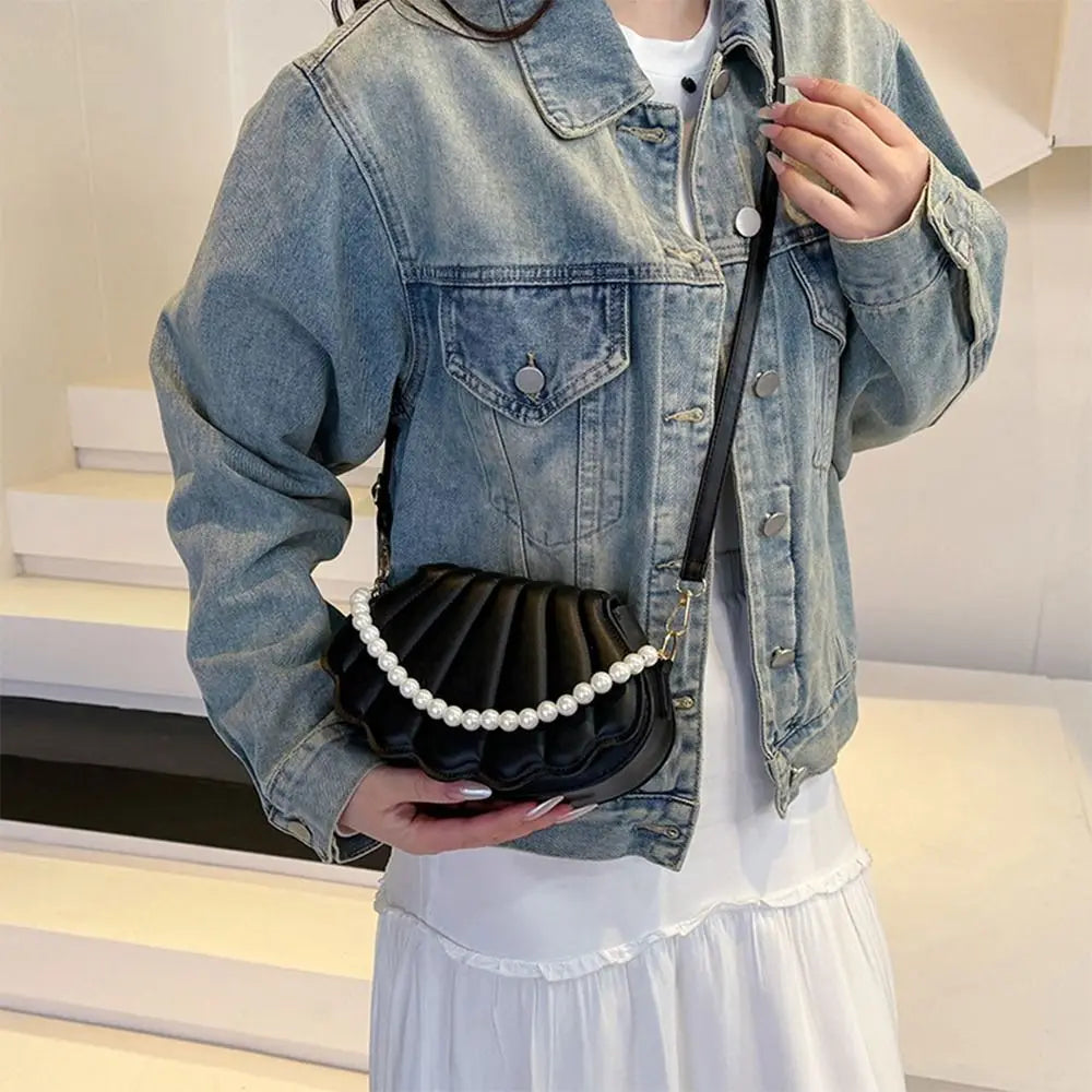 Soft TPU Minimalist Shell Bag | Cute Pearl Decorated Shoulder & Crossbody Bag Luxegan