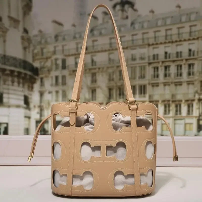 High-End Hollow Out Bucket Tote | Soft Large Capacity Shoulder Bag Luxegan