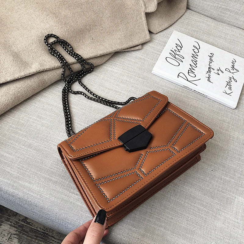Vintage Rivet Flap Bag | Small PU Leather Crossbody Purse Luxegan