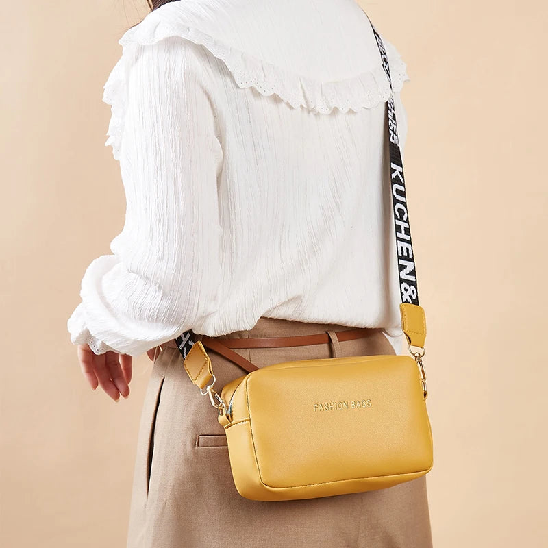 PU Leather Solid Square Bag | Soft Fashion Letter Strap Crossbody Messenger Bag Luxegan