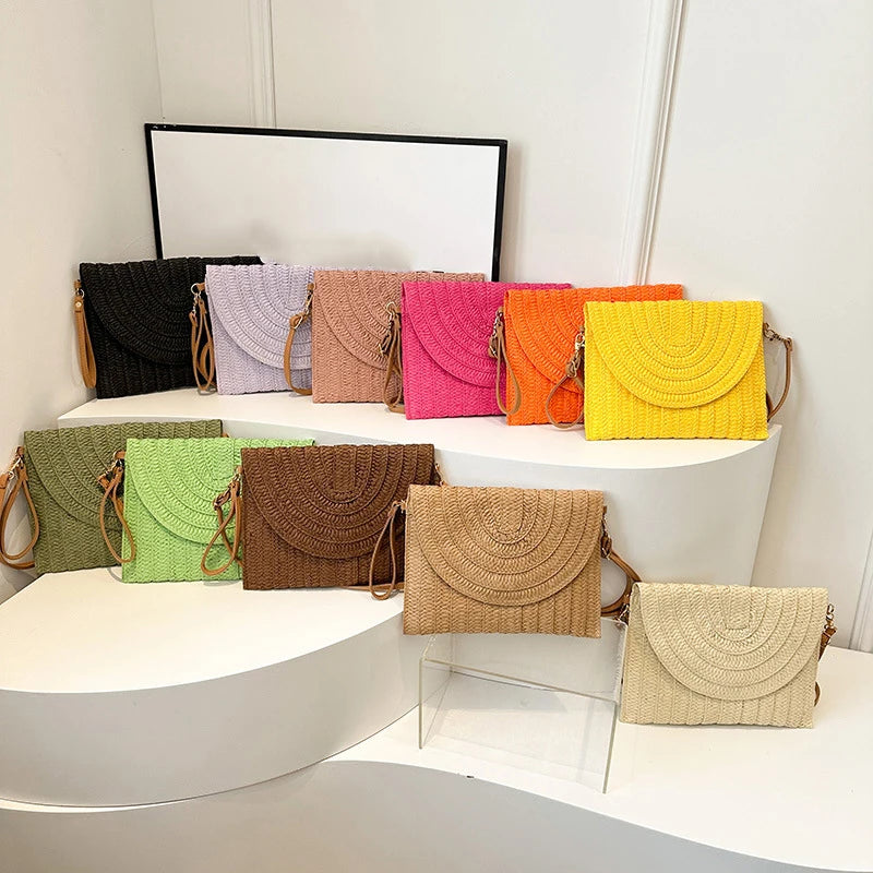Summer Beach Straw Clutch Bag | Sophisticated Bohemian Crossbody Bag for Women | Elegant Travel Shoulder Purse | Luxury "Dignified" Woven Wicker Handbag with Beaded Decoration Luxegan