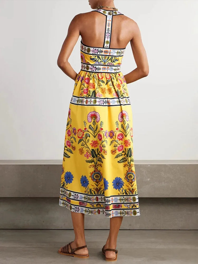 Women's Floral Print Slip Dress – Ankle-Length A-Line Beach Dress Luxegan