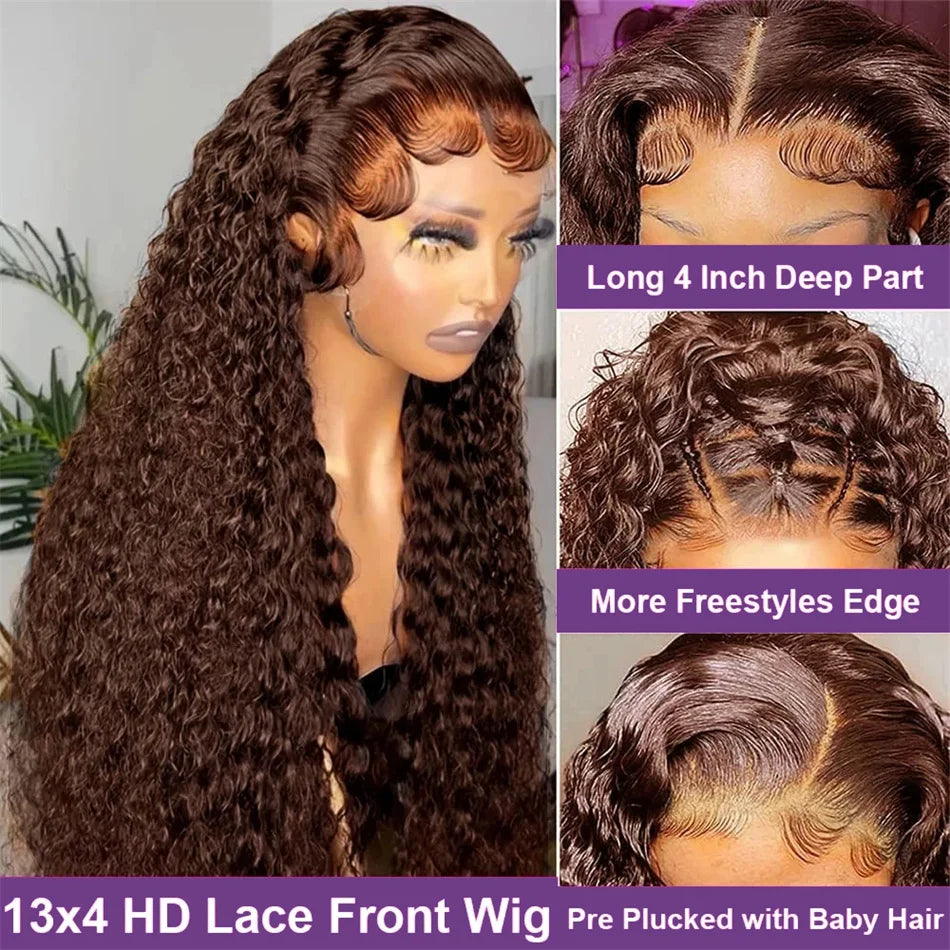 30 & 34-Inch Chocolate Brown Deep Curly Wig | Sophisticated 13x6 HD Transparent Lace | Elegant "Brazilian Remy" Ultra-Long Silhouette | "Dignified" Bleached Knots & Pre-Plucked Human Hair for Radiant Versatile Styling Luxegan