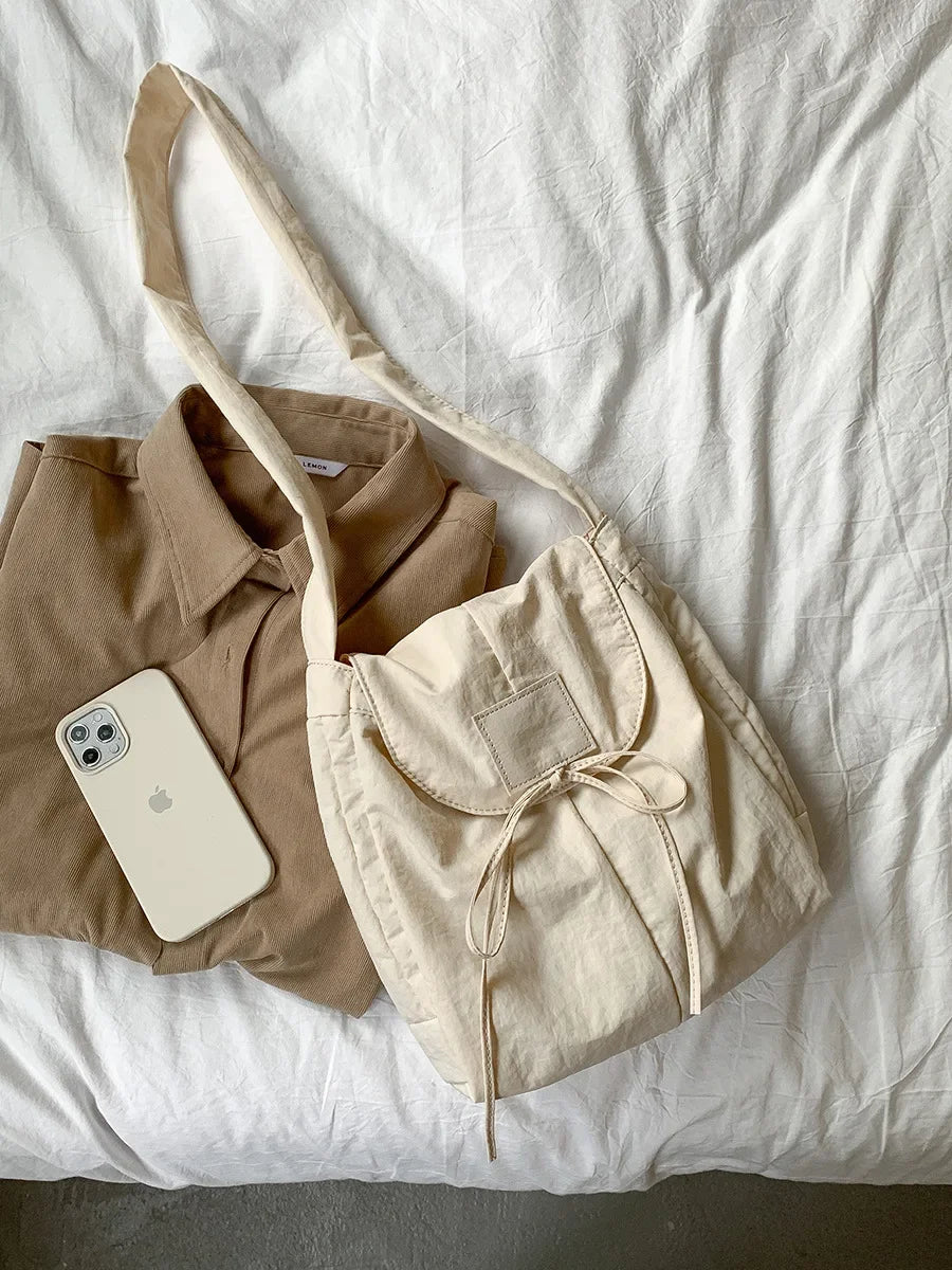 Vintage Flap Nylon Bow Crossbody Bag | Large Autumn Commuter Shoulder Bag & Simple Messenger Bag Luxegan