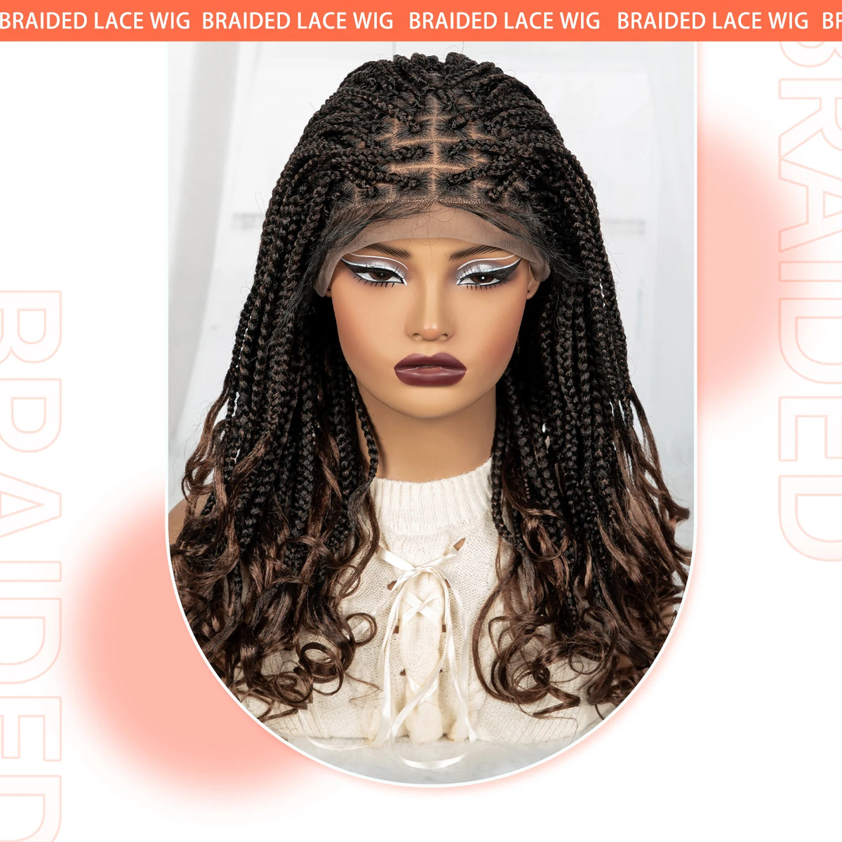 20 Inch Knotless Box Braids Wig | 9x6 Lace Front | Curly Ends