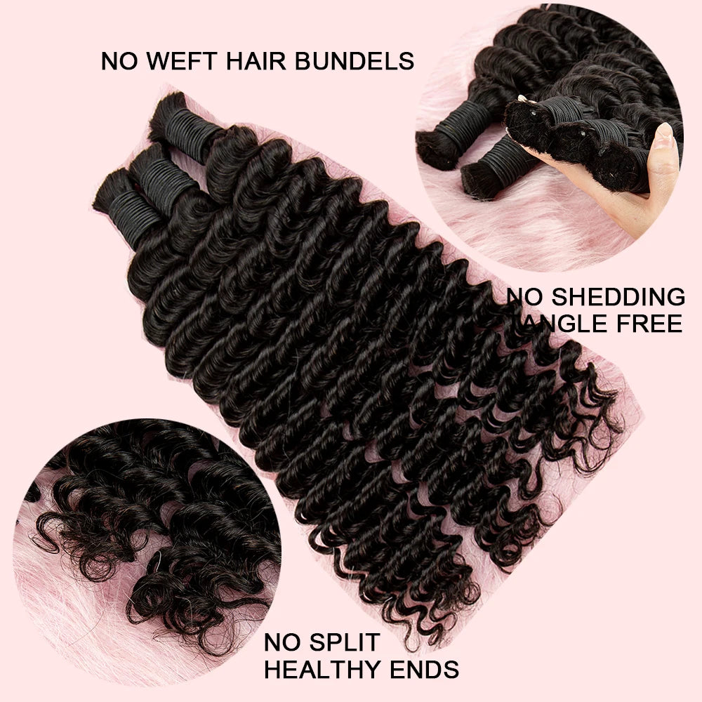 NABI Deep Wave Virgin Human Hair Bulk | Boho Braids Crochet Braiding No Weft Hair Extensions - view 3