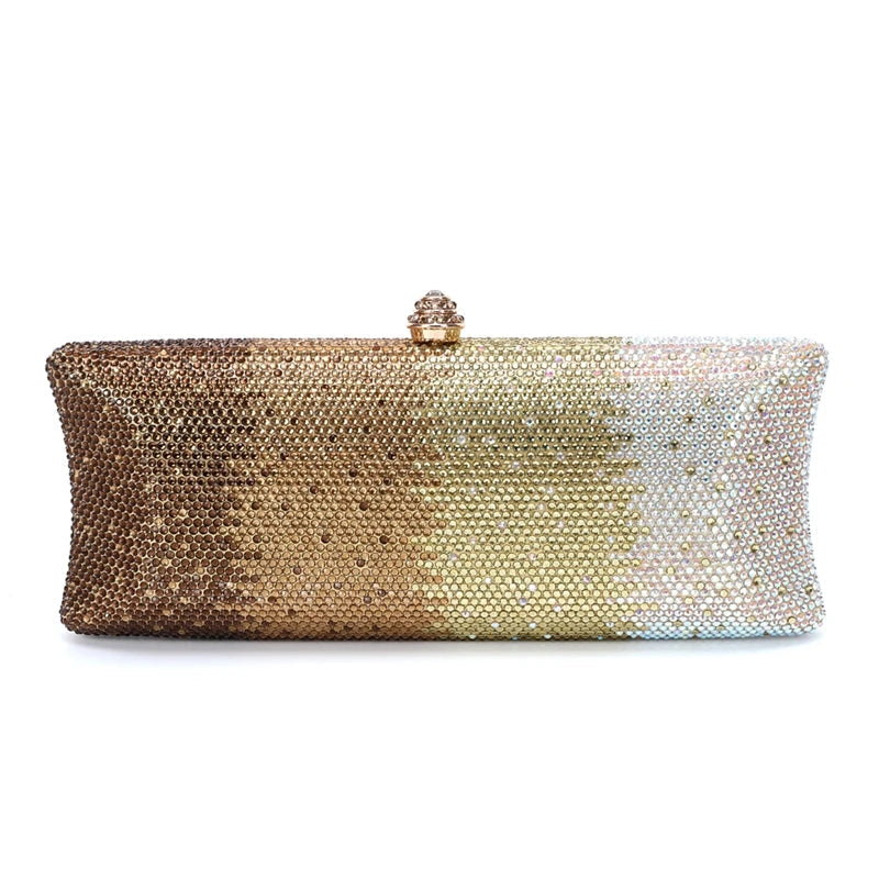 Colorful Diamond Gala Evening Bag | Sophisticated Rhinestone Party Clutch | Elegant Metallic Dinner Purse | "Dignified" Hard-Shell Bridal Handbag for Versatile Occasion Styling Luxegan