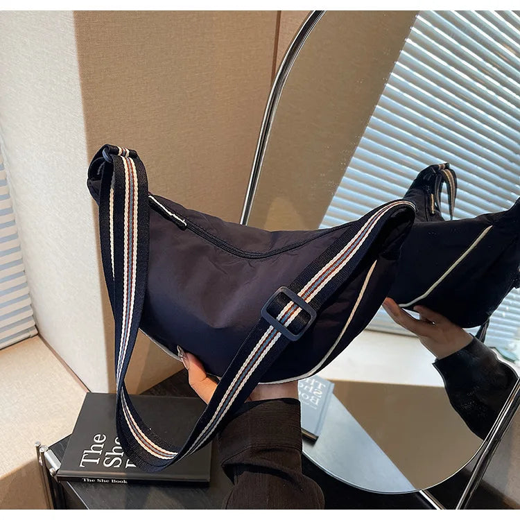 Nylon Solid Hobo Bag | Soft Lightweight Large Capacity Shoulder & Crossbody Bag Luxegan