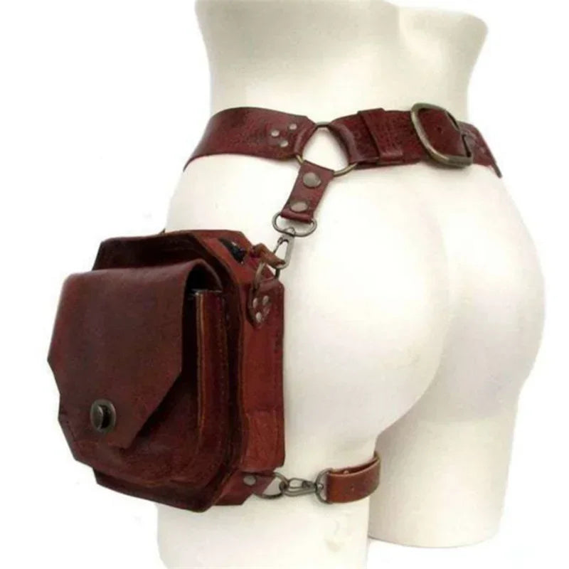 Punk Retro PU Square Waist Bag | Casual Small Square Hip Packs for Women (Multi-function Outdoor Leg Phone Pouch & Crossbody) Luxegan