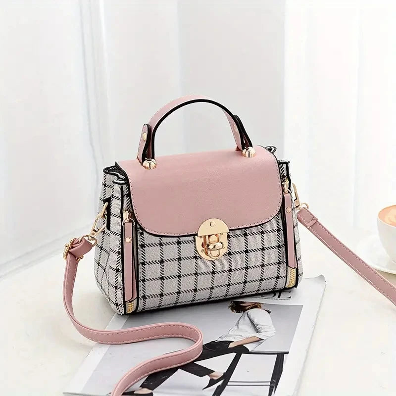 Women's Trendy Flap Shoulder Bag | PU Leather Crossbody Bag (Simple Plaid Designer Messenger Bag, Small Purse & Handbags Pouch) Luxegan