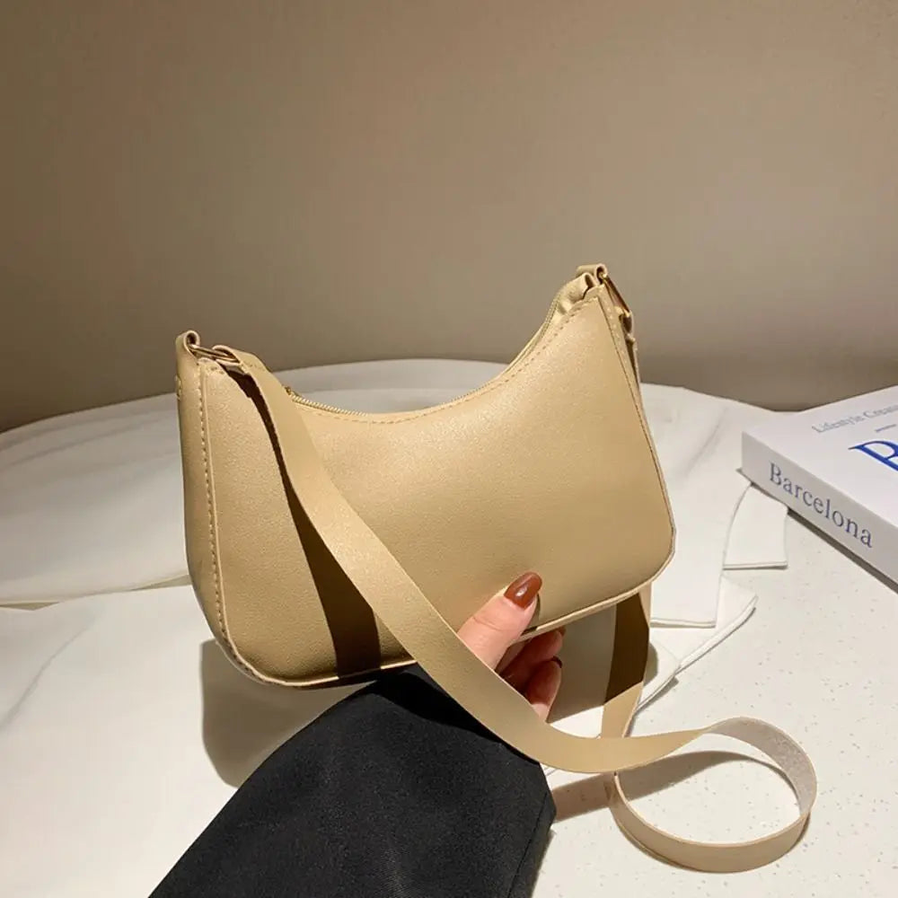 Women's Fashion Retro Underarm Bag | Sophisticated Solid Color PU Leather Shoulder Bag | Elegant Casual Hobo Handbag | Luxury Minimalist "Dignified" Crescent Purse for Modern Commuting Luxegan