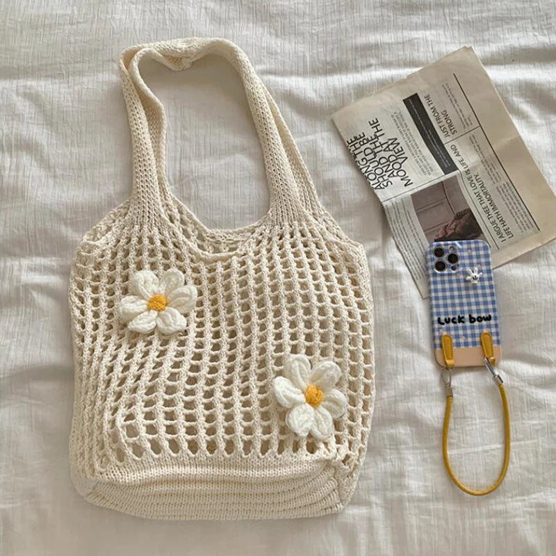 Women Knitted Shoulder Bag Fashion Tote Handbag Large Capacity Summer Beach Bag | Lightweight Casual Top Handle Bag Chic Hobo Bag Luxegan