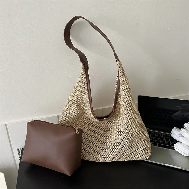 Casual Beach Summer Woven Bag | One-Shoulder Seaside Travel Straw Bag & Handbag Luxegan