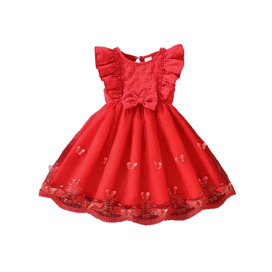 Girls' Floral Print Embroidered Princess Dress | Sweet Wing-Sleeve Bowknot Birthday Party Gown | Summer Cute A-Line Knee-Length Kids Clothing Luxegan