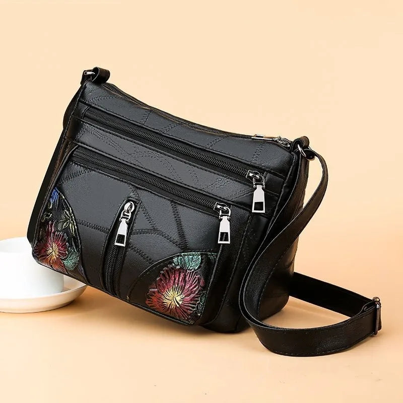 Luxury Soft Leather Women's Crossbody Bag | Flower Multi-Pocket Handbag & Designer Messenger Bag Luxegan