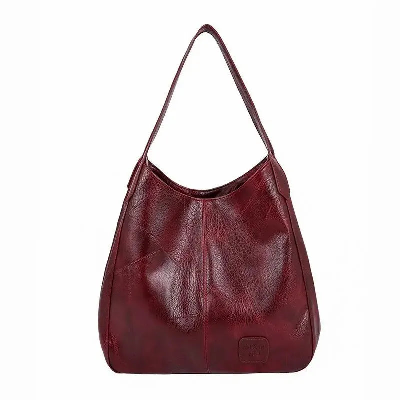 Vintage Women's Leather Shoulder Bag | Large Capacity Marble Grain Daily Commuter Handbag (Shopping Tote, Zipper & Hasp Closure) Luxegan