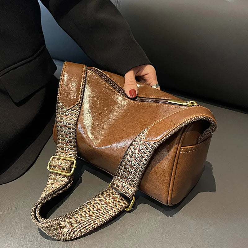 PU Leather Solid Pillow Bag | Soft Vintage Boston Designer Crossbody Luxegan