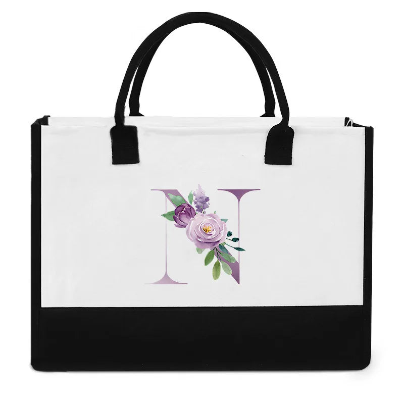 Vintage Purple Flower Series Canvas Bag | Large Capacity Reusable Jute Shopping Tote | Fashionable Imitation Sack Handbag & Casual Grocery Organizer (Unisex) Luxegan