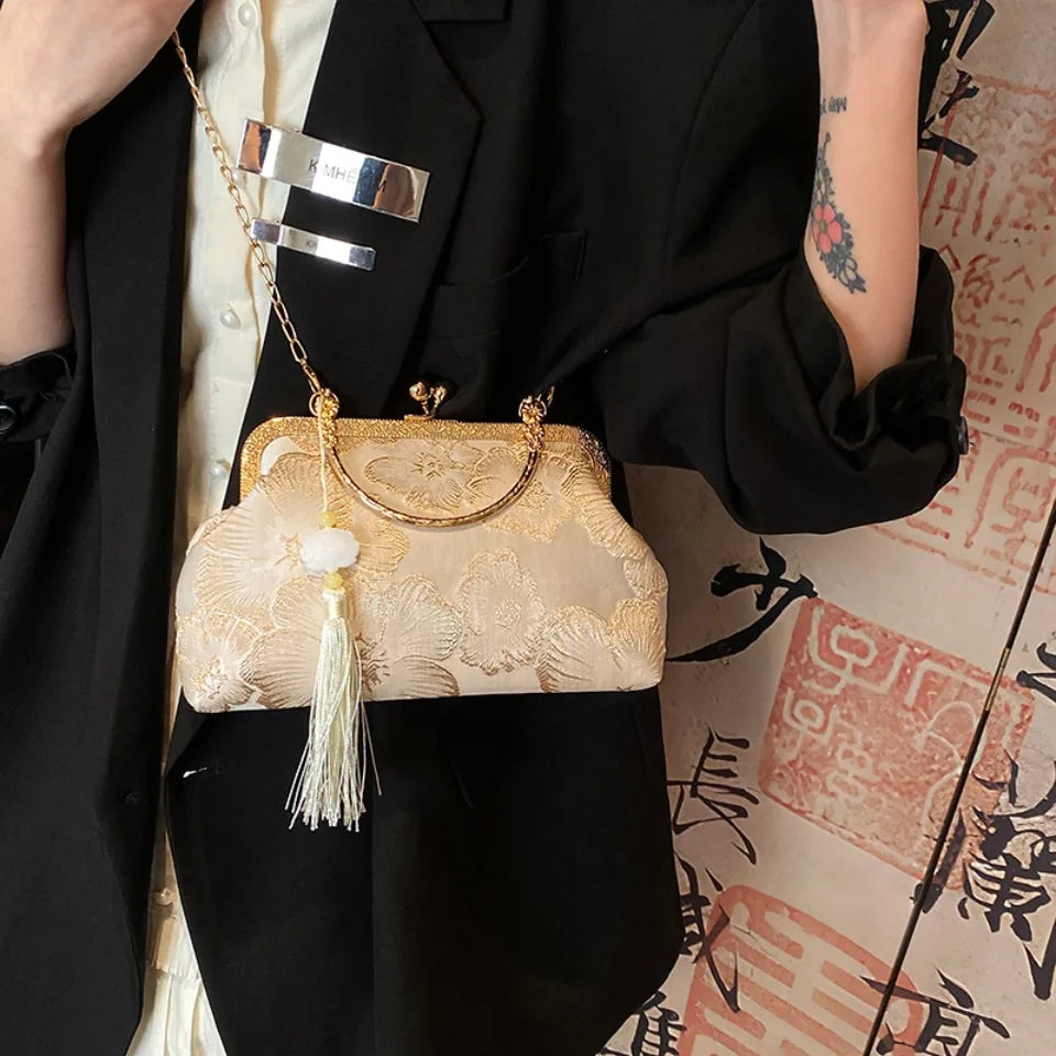 Chinese Style Embroidered Shoulder Bag | Retro Small Square Handbag & Luxury Evening Clutch Luxegan