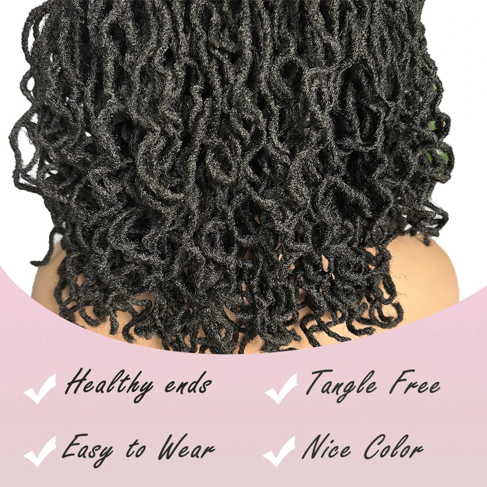 Synthetic 4x4 Lace Front Braid Wig 14inch Curly Faux Locs Dark Burgundy Large Parting Space Twist Dreadlock Wigs for Black Women Luxegan