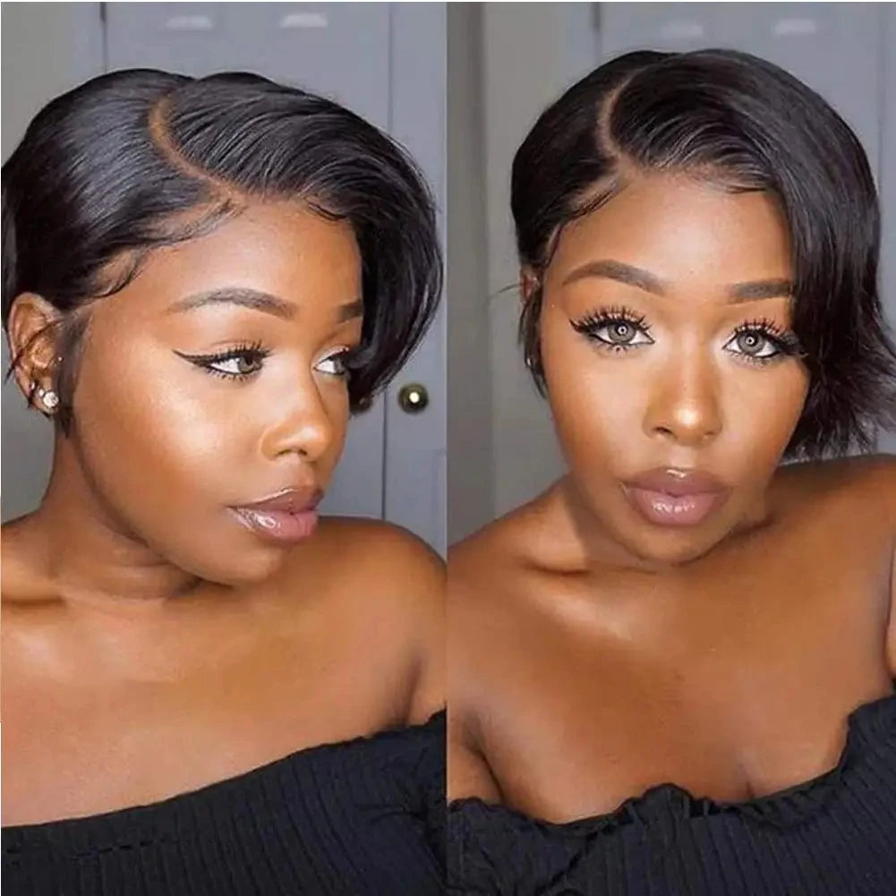 Short Bob Wig Pixie Cut Wig Straight Human Hair Wig 13X4 Transparent Lace Frontal Wig For Women Highlight Straight Pixie Cut Wig