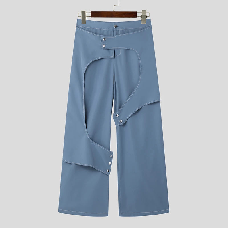 Men’s Irregular Button Joggers | Sophisticated "Wide-Leg" Straight Silhouette | Elegant Solid Color Casual Trousers | "Dignified" High-Performance Streetwear Pantalon for Radiant Versatile Styling Luxegan