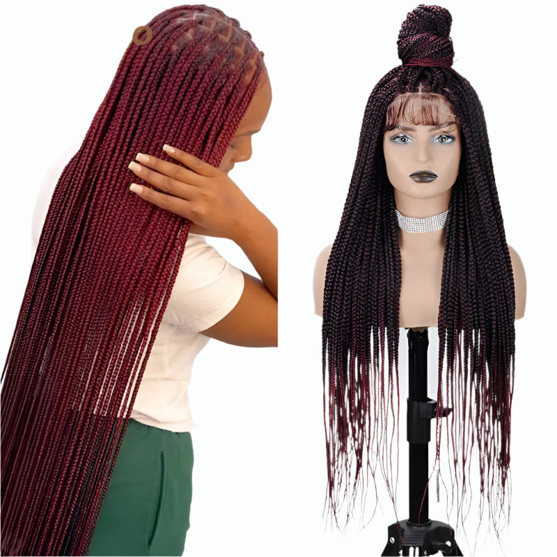 Knotless Box Braids Full Lace Wig | Cornrow Accents | Synthetic Braids | Black Women Luxegan