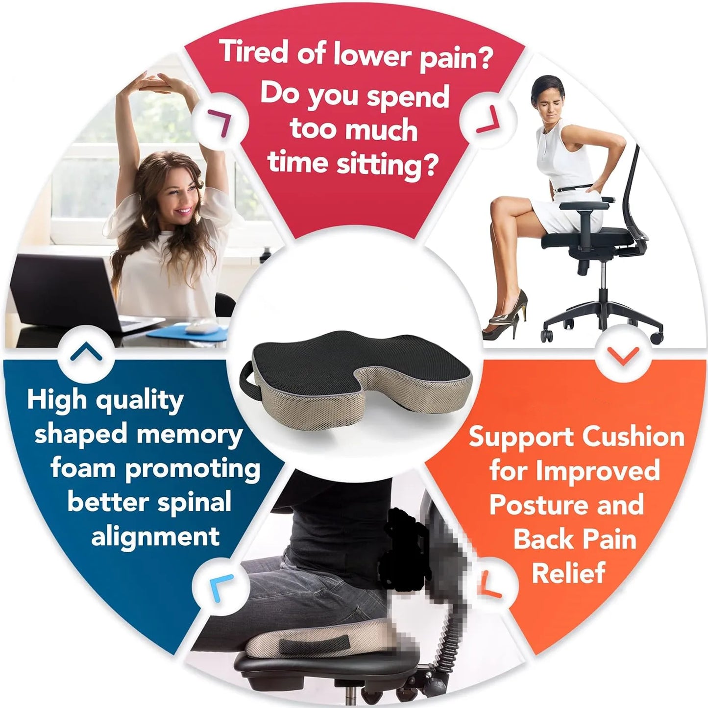 Orthopedic Memory Foam Seat Cushion | Sophisticated "U-Shape" Non-Slip Silhouette | Elegant Sciatica & Back Pain Relief Pillow | "Dignified" High-Performance Anti-Decubitus Comfort for Radiant Versatile Styling Luxegan