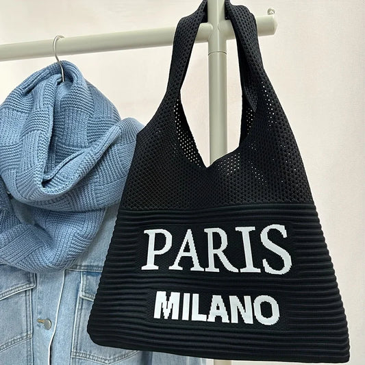 New Style Flying Knitted Letter Bag | Fashion Versatile One-Shoulder Commuter Tote & Portable Makeup Handbag Luxegan
