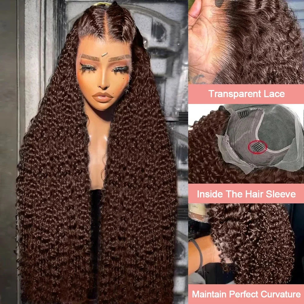30 & 34-Inch Chocolate Brown Deep Wave HD Lace Wig | Sophisticated 200% Density 13x4 Transparent Frontal | Elegant "Virgin Brazilian" Silhouette | "Dignified" Pre-Plucked Curly Human Hair for Radiant Versatile Styling Luxegan
