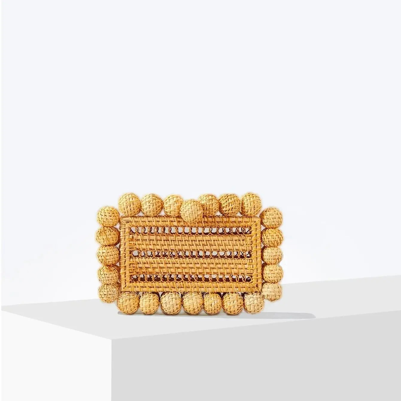 Luxury Rattan Clutch Bag for Women | Designer Wicker Handbag for Summer Beach & Weddings | Elegant Hollow-Out Cane Party Purse | Fashionable Geometric Box Evening Bag Luxegan
