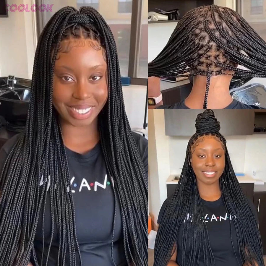 36 Inch Knotless Box Braids Cornrow Wig | 360 Full Lace | Square Parts