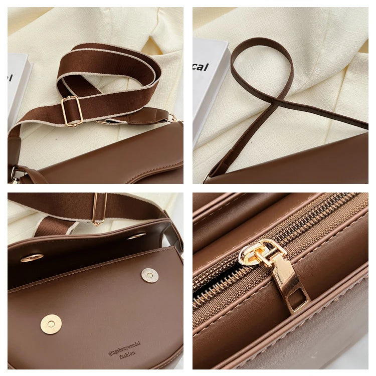 Small Leather Saddle Bag | Vintage Underarm Handbag & Chain Crossbody Purse Luxegan