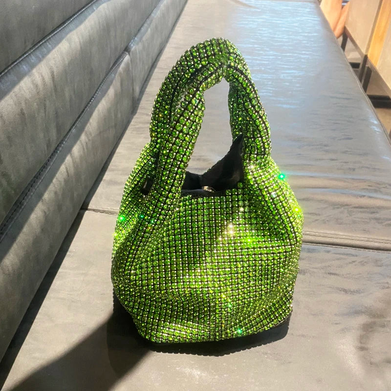 Shiny Crystal Bucket Bag | Luxury Designer Evening Clutch Luxegan