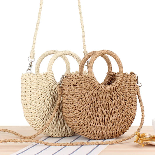 Summer Handmade Moon-Shaped Bag | Women's Woven Straw Bag & Top-Handle Tote Luxegan