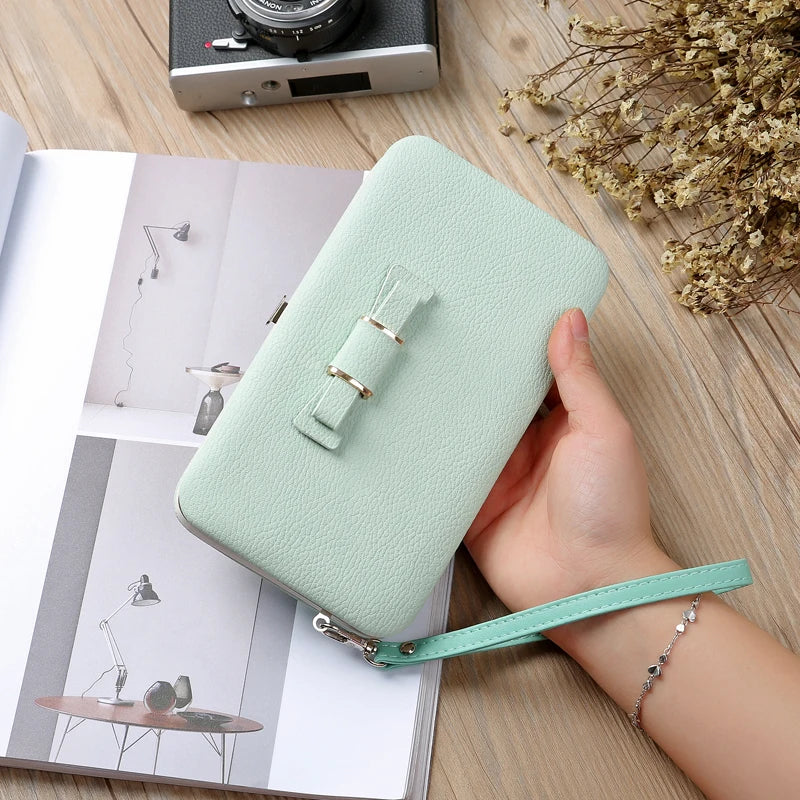 Fashion Women Clutch Wallet Long Card Holder Case Purse Cellphone Case Handbag With Wristlet
