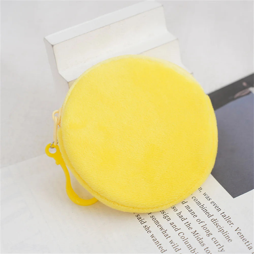 Kawaii Plush Round Coin Purse for Women | Cute Solid Wallet & ID Card Bag Keychain | Minimalist Student Gift Luxegan