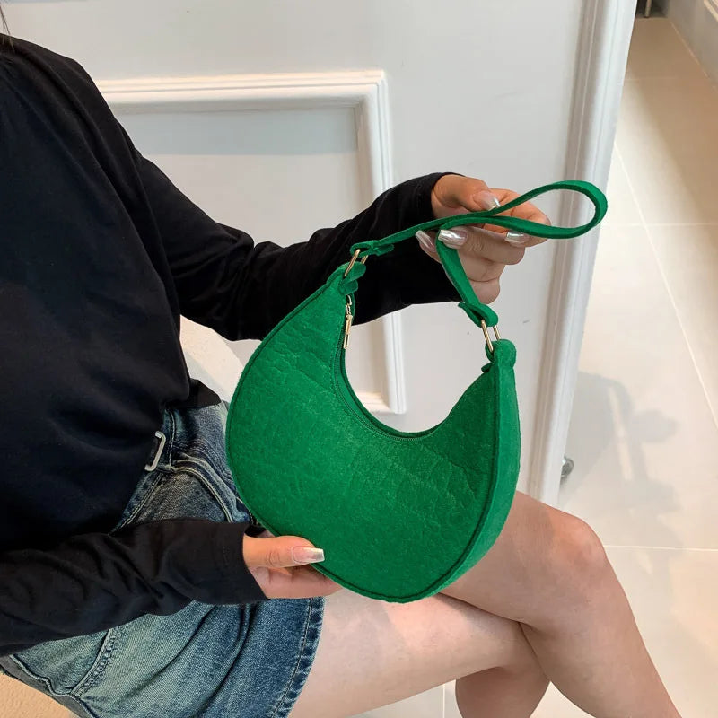Felt Stone Pattern Shoulder Bag | Casual Crescent & Armpit Bag Luxegan