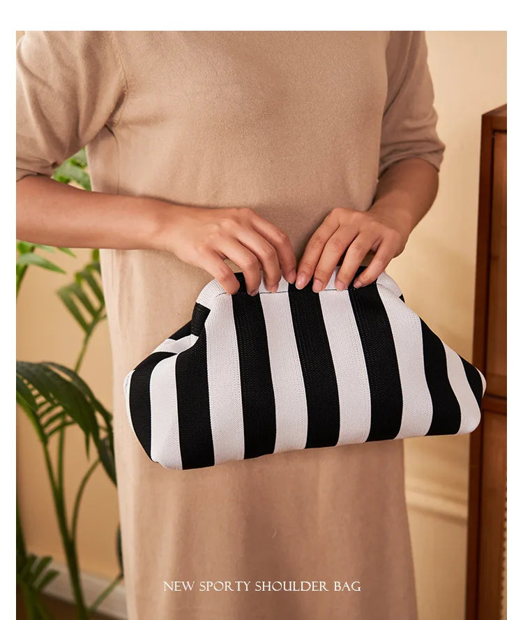 Cotton Woven Shell Clutch | Soft Casual Ruched Colorblock Summer Bag Luxegan