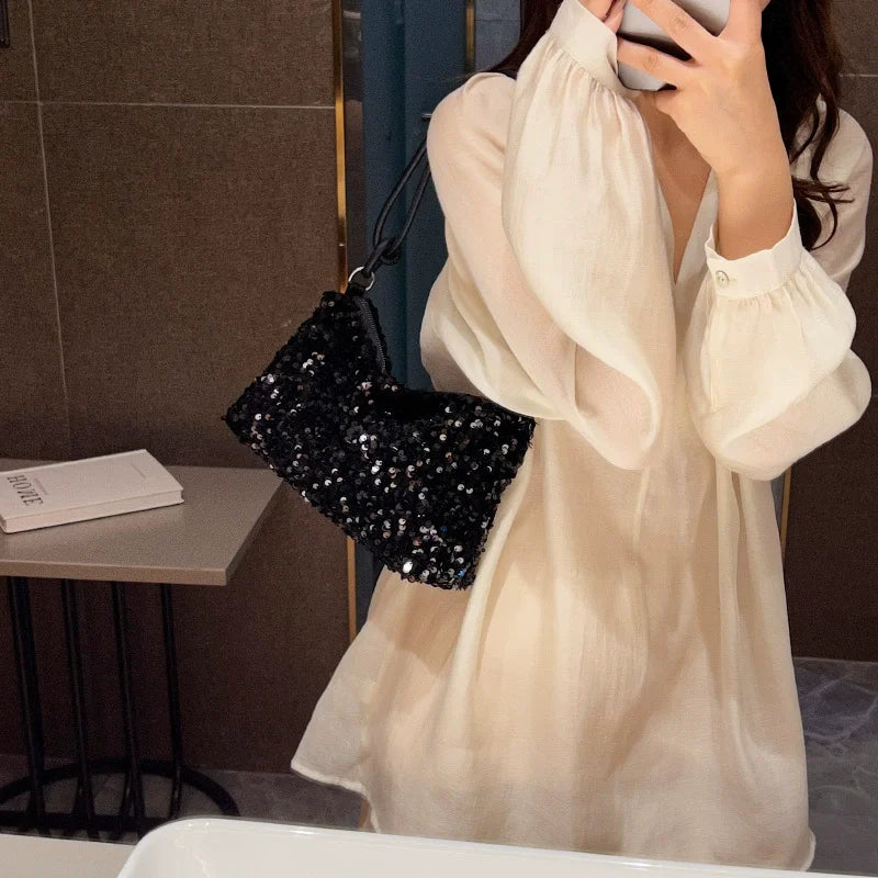 Women's New Korean Style Sequin Handbag | Popular Bling Shoulder & Underarm Bag (Wedding Banquet Wallet & Glitter Crossbody) Luxegan
