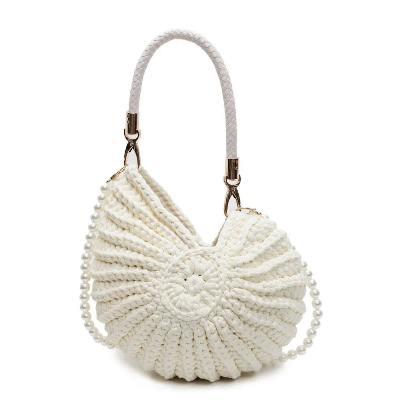Polyester Hand-Woven Conch Shell Bag | Cute Pearls Chain Novelty Crossbody Bag Luxegan