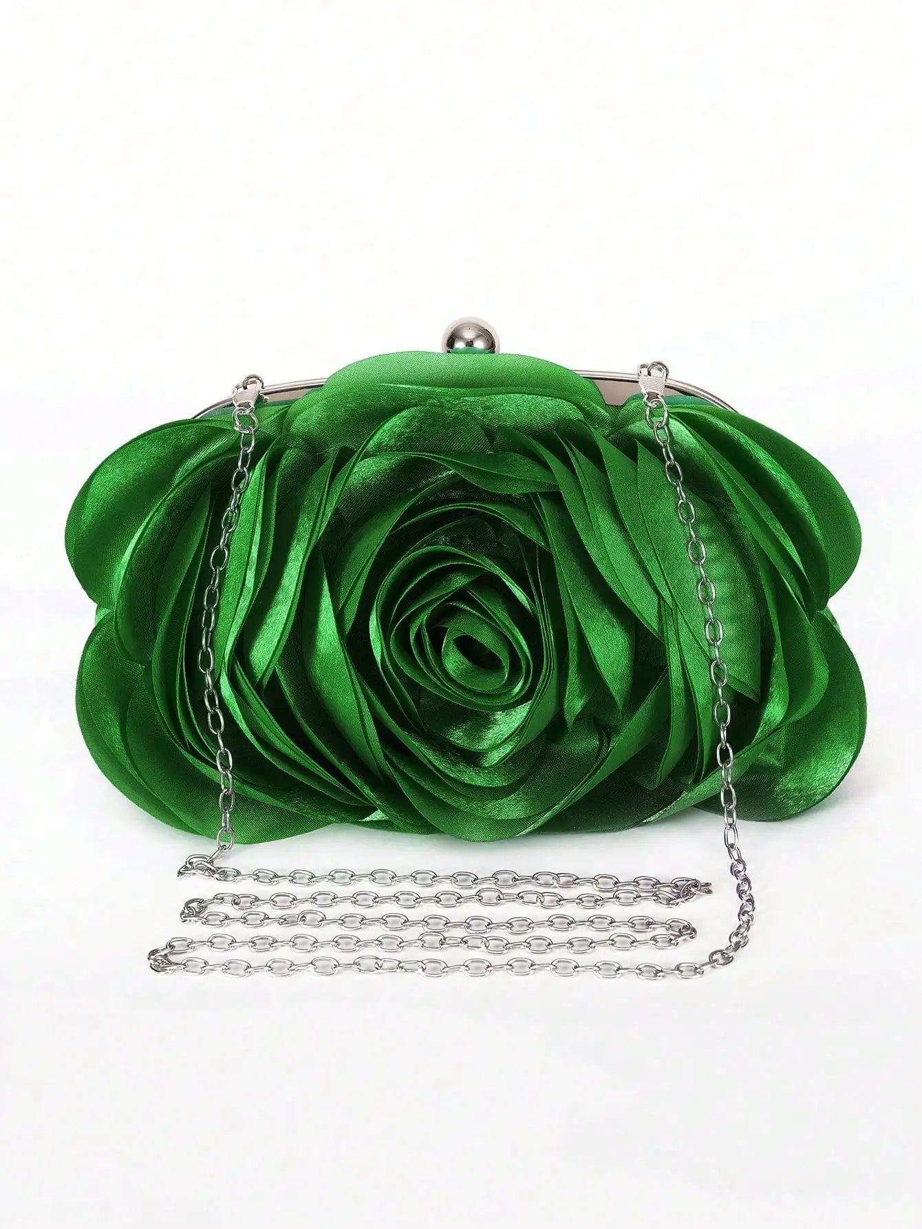 Luxury Flower Bride Evening Clutch Purse | Embroidered Ruched Floral Party Handbag | Premium Satin-Lined Wedding Wallet | Elegant Minaudiere Chain Shoulder Bag Model EB034 Luxegan