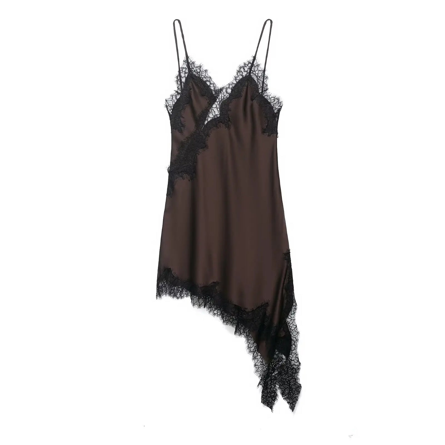Square Collar Lace-Up Satin Spliced Mini Dress | Sleeveless Backless Asymmetric A-Line Party Dress Luxegan