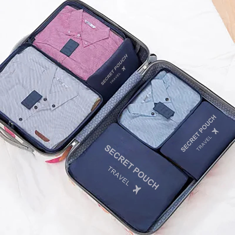 6-Piece Travel Storage Bag Set | Large Capacity Luggage & Clothes Sorting Organizer | Sophisticated Oxford Packing Cubes | Fashion-Forward Suitcase Pouch Set for Versatile Travel Luxegan
