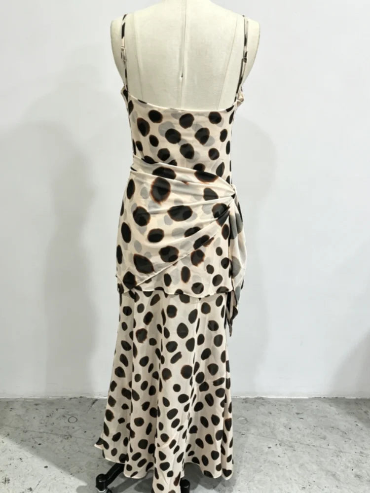 Animal Print Maxi Dress | Deep V-Neck Spaghetti Strap Waist Tie Slit Evening Dress Luxegan