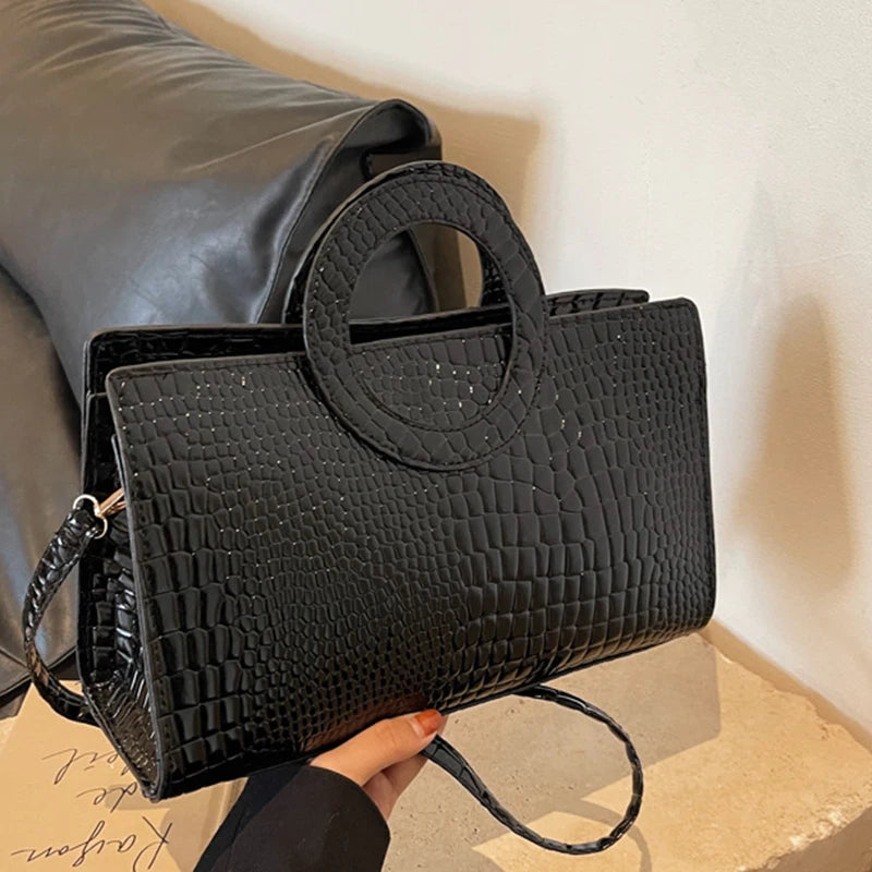 Luxury Crocodile Pattern Women's Handbag | Fashion Shoulder & Crossbody Bag (Famous Brand Designer PU Leather, Large Capacity) Luxegan