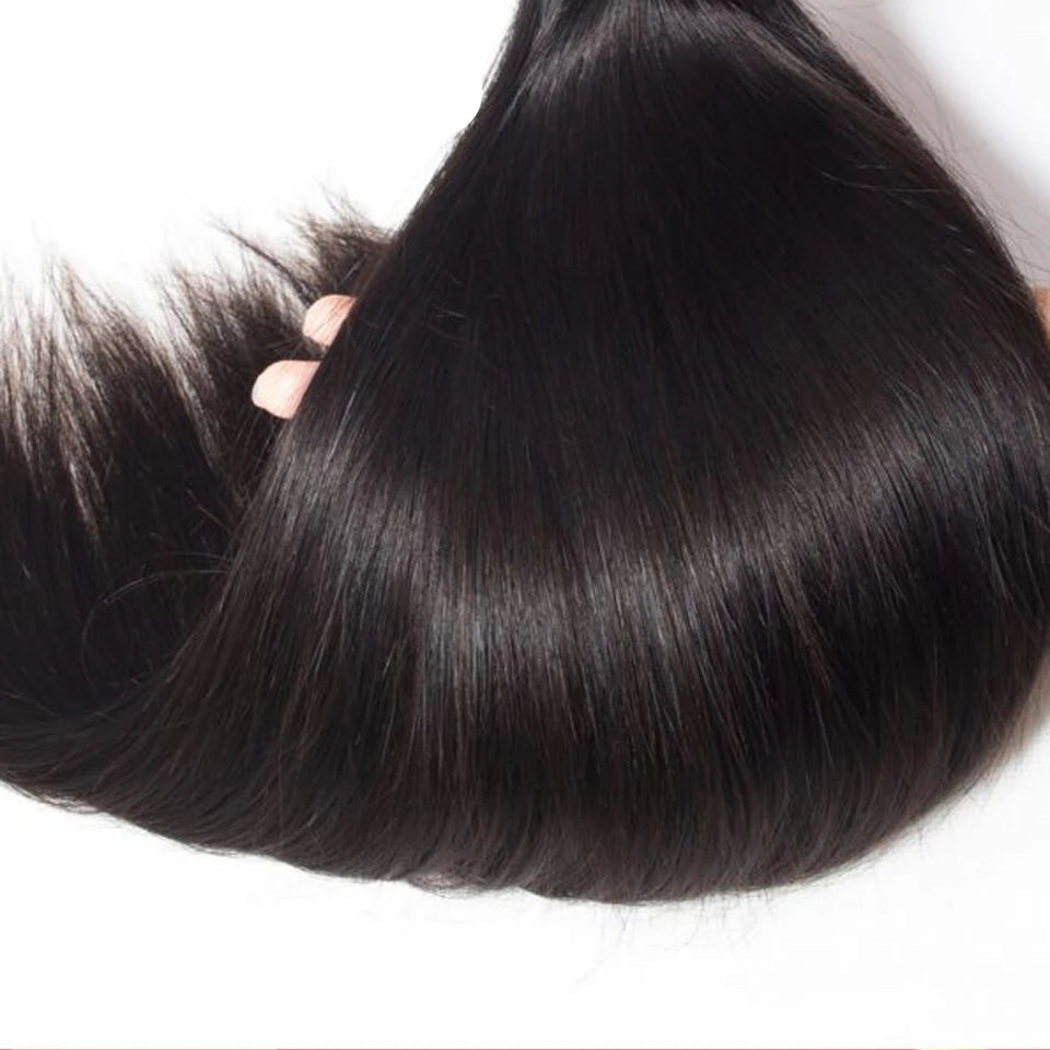 10A Grade Silky Bone Straight Human Hair Bundles | 100% Brazilian Remy Human Hair Weaving | Premium Sew-In Extension Bundles Deal (3-Piece Multipack, #1B Natural Black) Luxegan